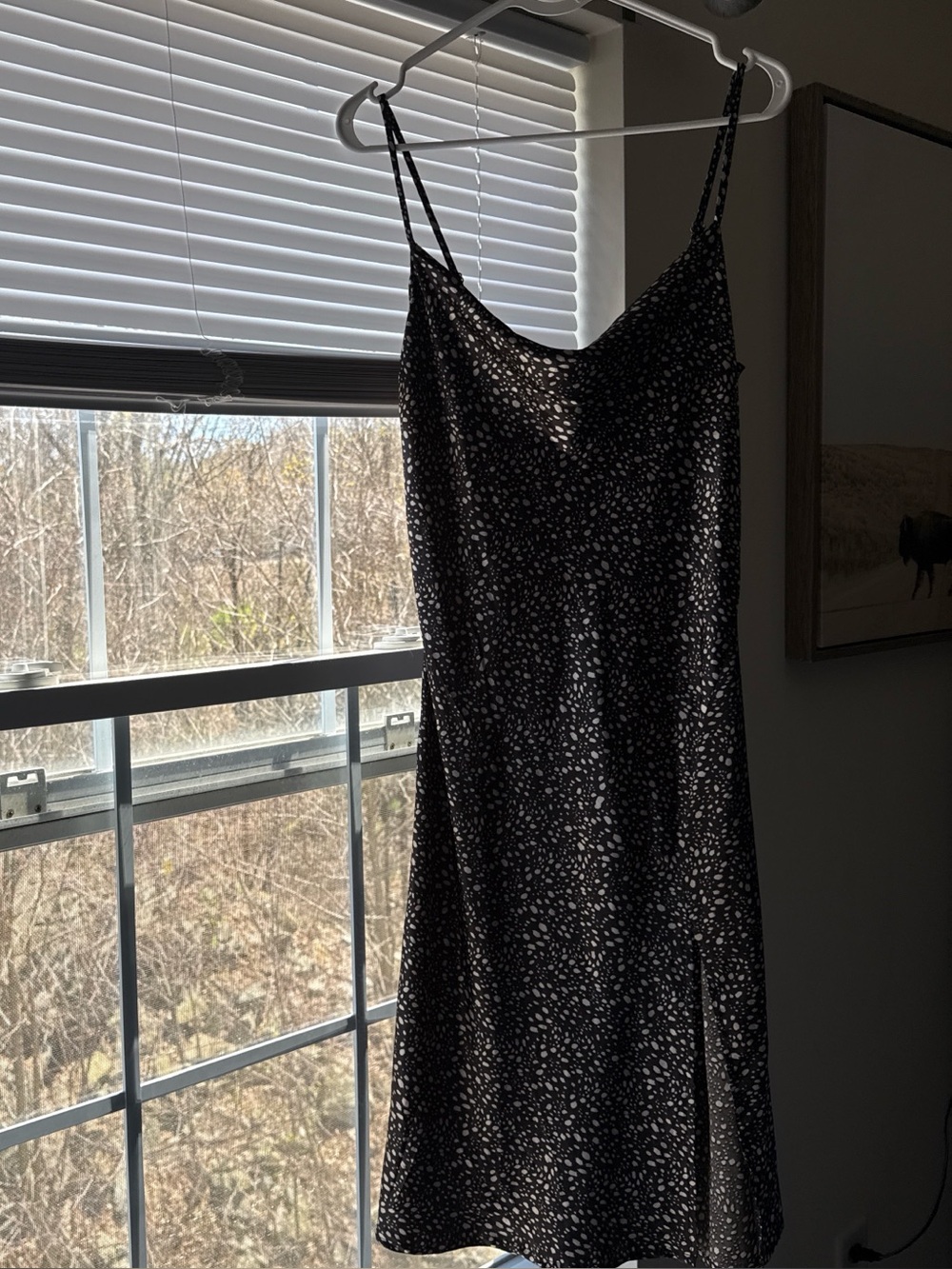 Forever 21 Black Midi Slip Dress with White Speckle Print